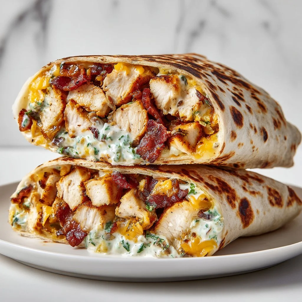 Crunchy Chicken Bacon Ranch Loaded Wrap with fresh ingredients