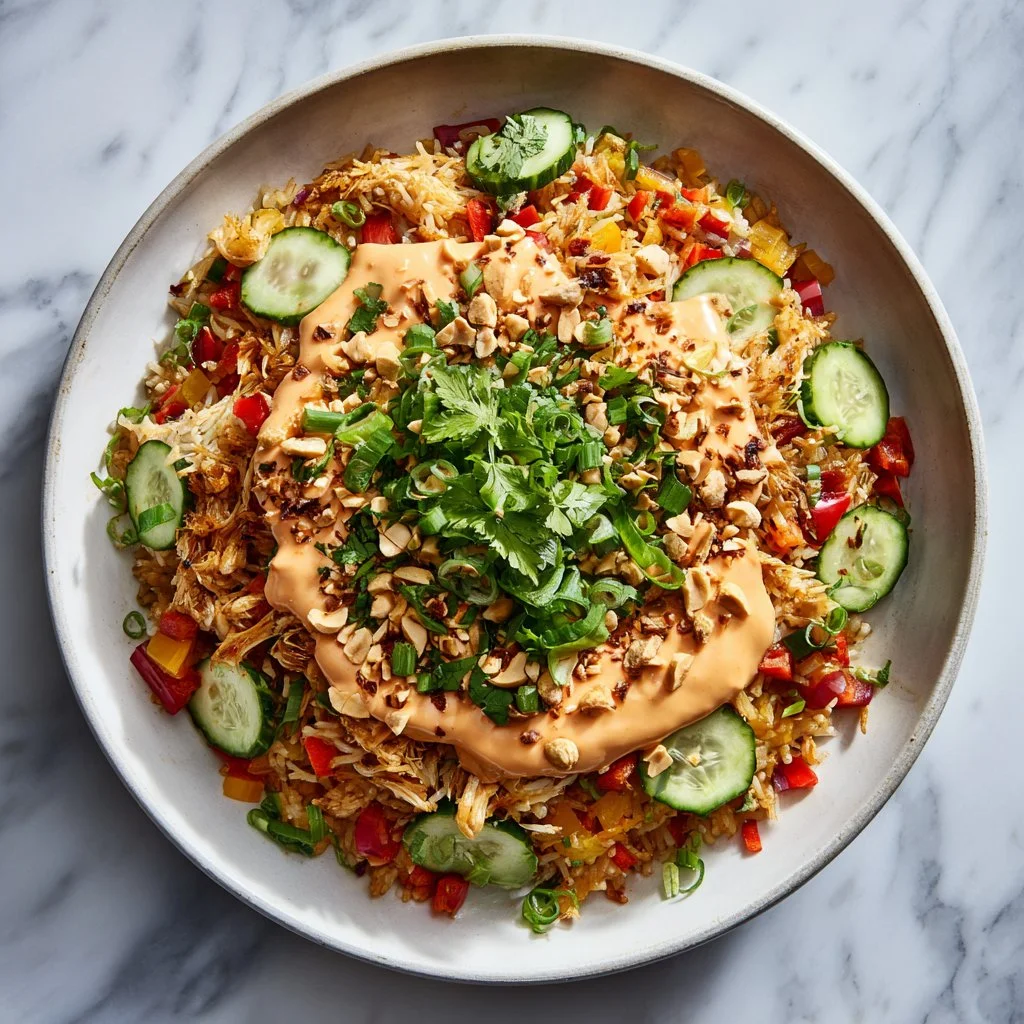 Crispy Rice Chicken Salad with fresh ingredients and crispy texture