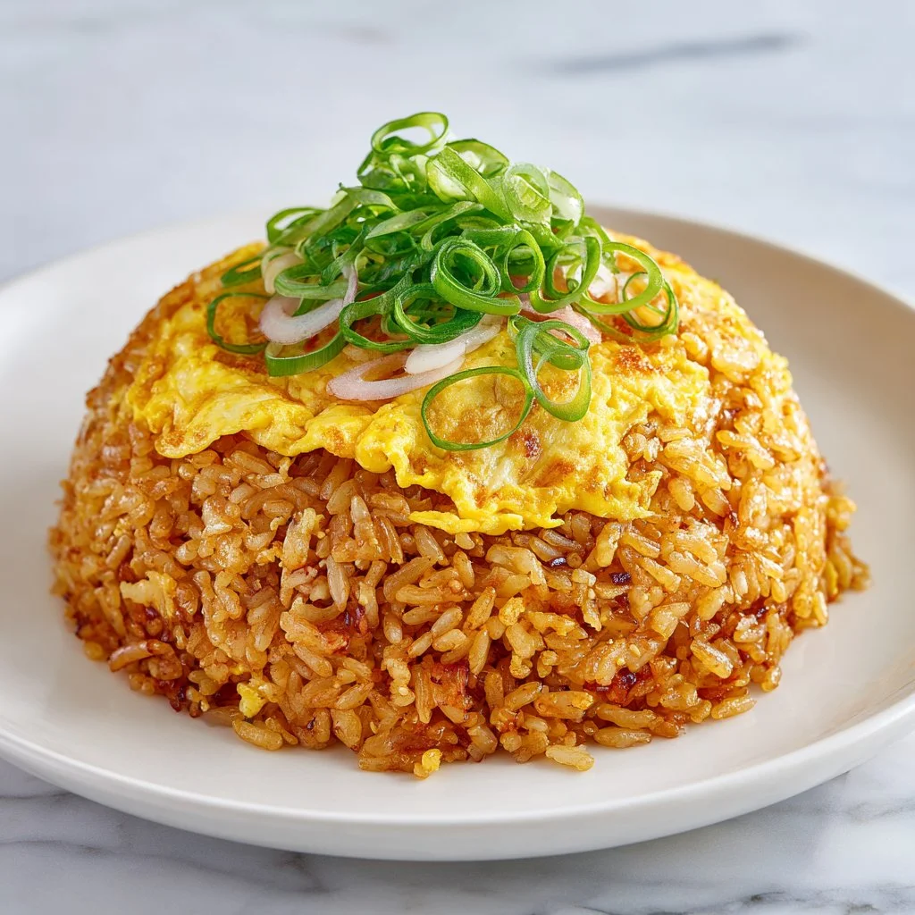 Homemade egg fried rice bowl with colorful vegetables and eggs