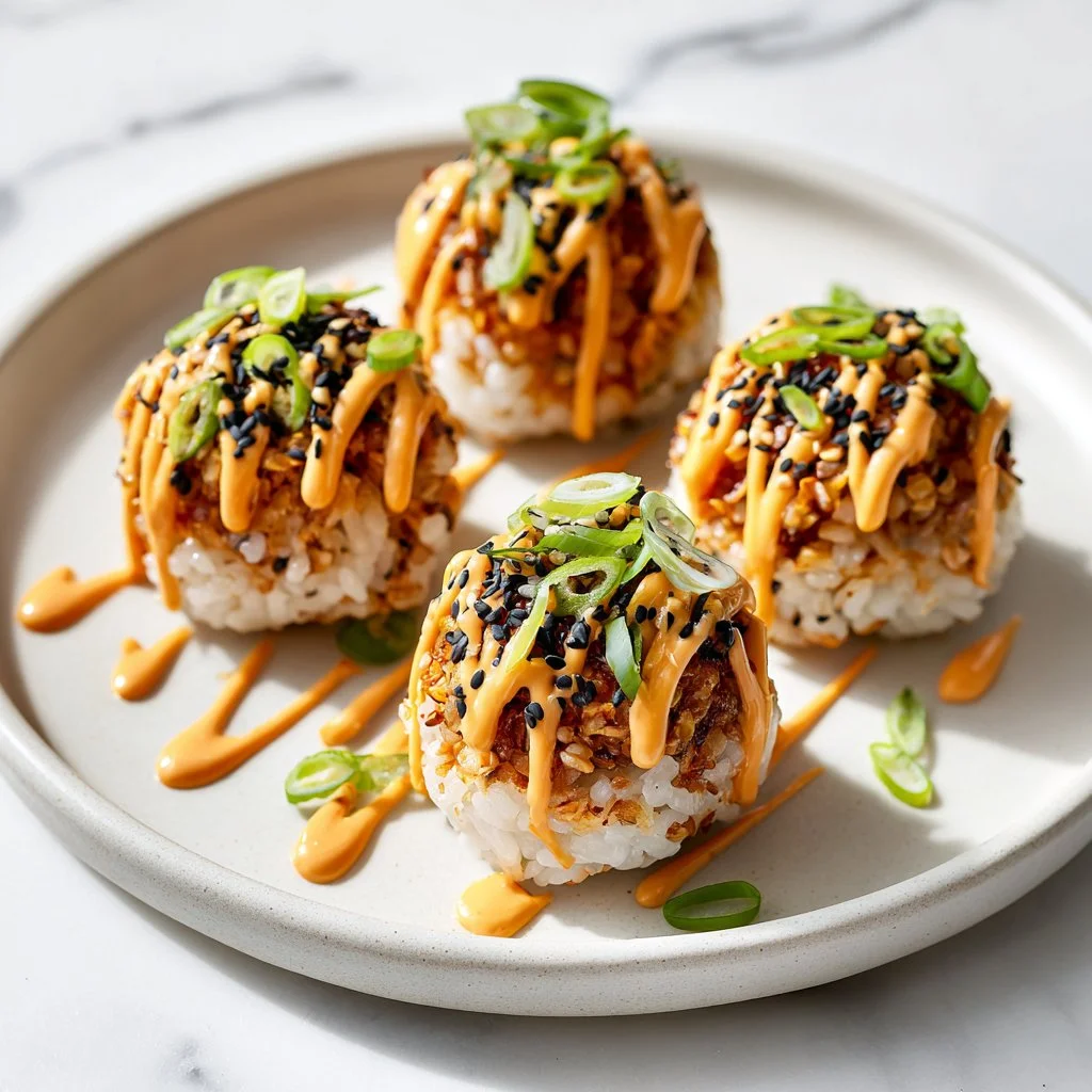 Delicious homemade spicy tuna sushi balls ready to enjoy