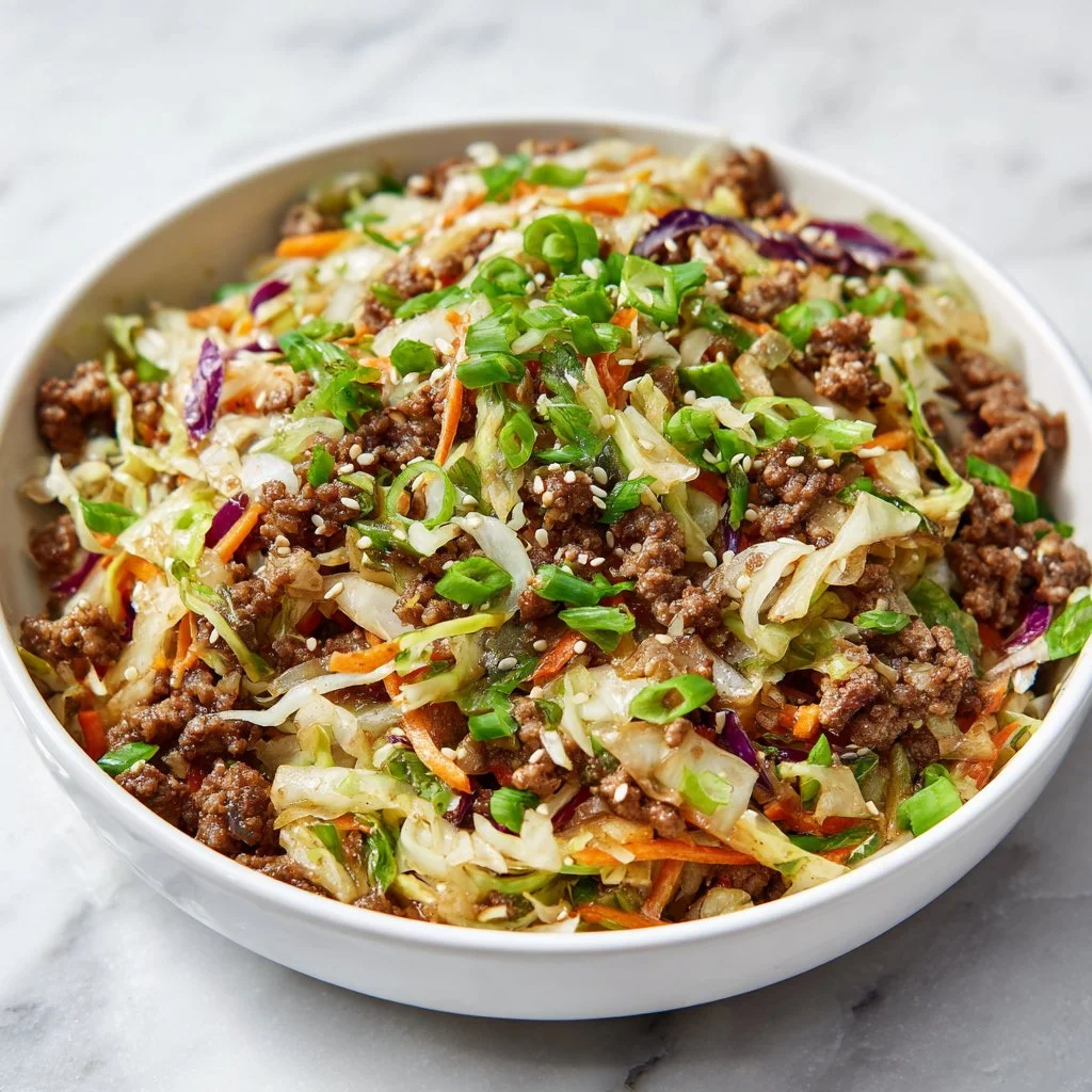 Low-carb egg roll bowl with vegetables and protein for a healthy meal