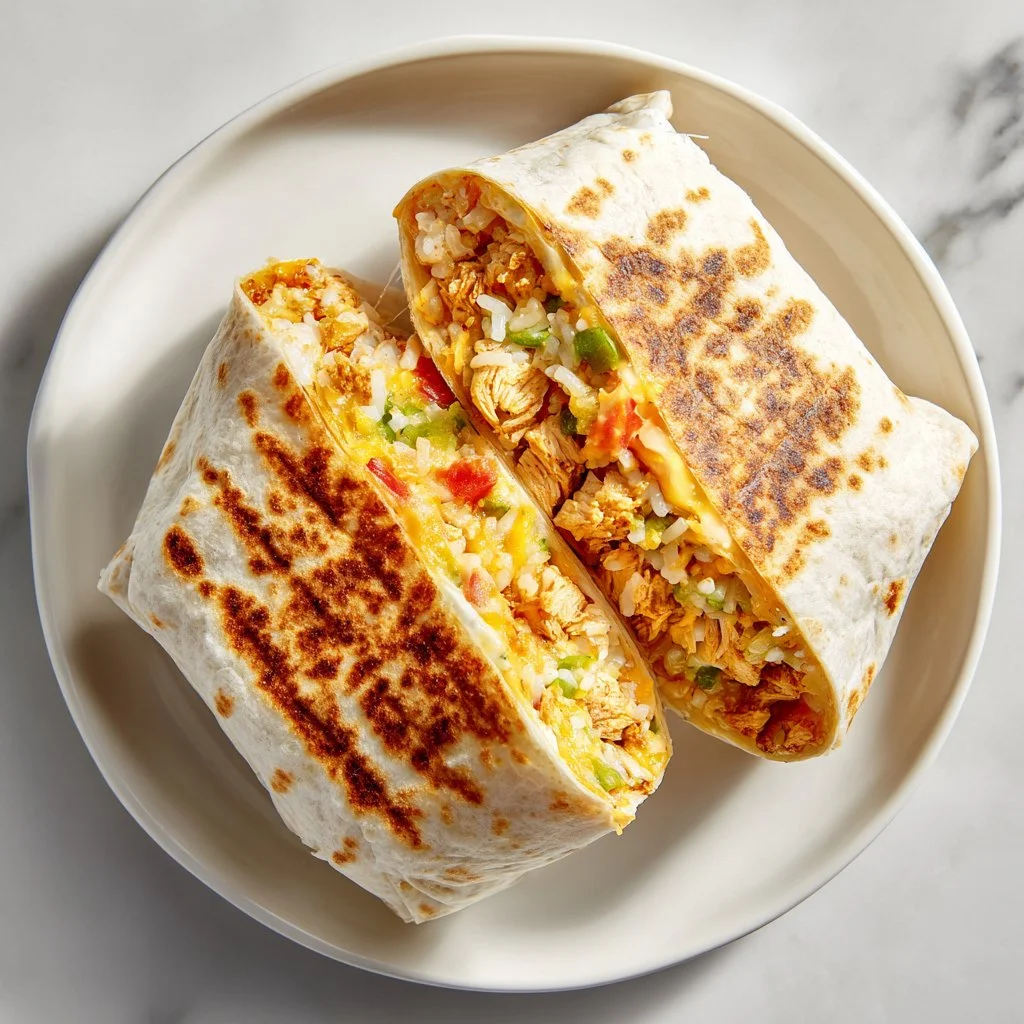 Delicious easy cheesy chicken burritos served on a plate