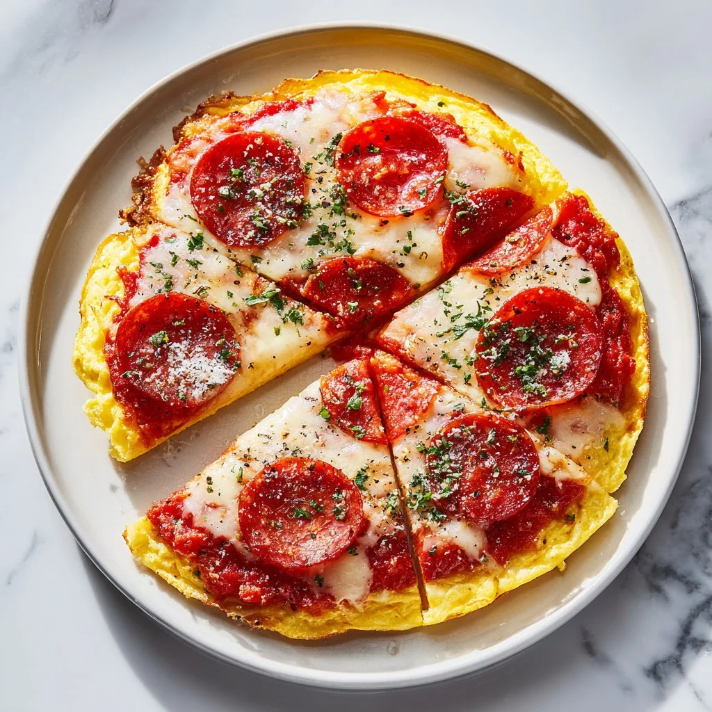Savory pizza style eggs served on a plate for breakfast