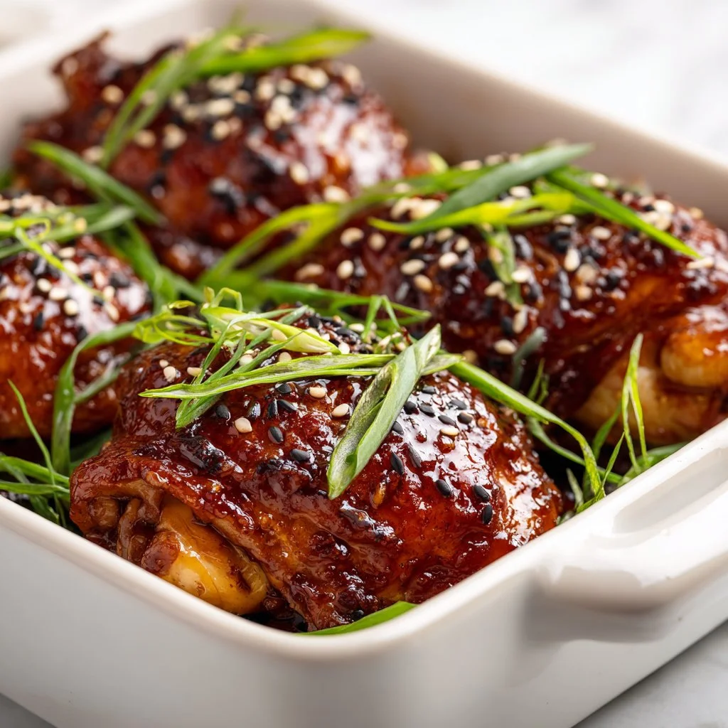A plate of family favorite honey garlic chicken cooked in a crockpot