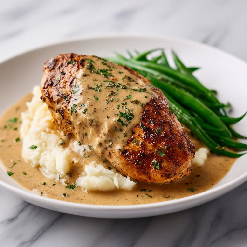 Delicious garlic chicken served with a creamy flavorful sauce