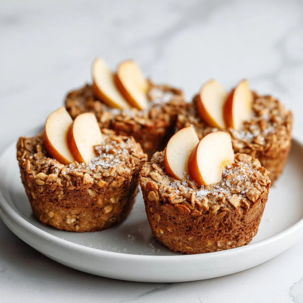 Healthy baked apple cinnamon oatmeal cups in a muffin tray