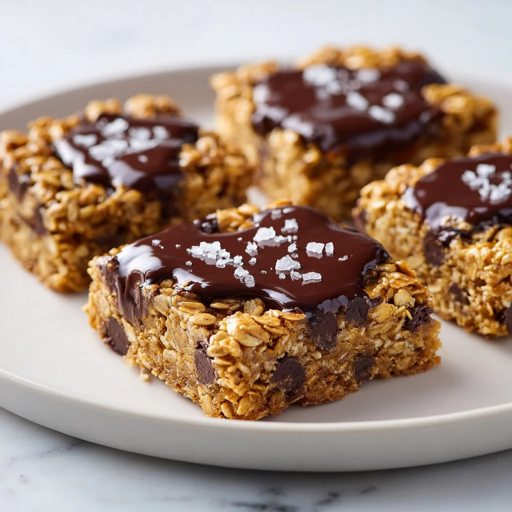 Delicious healthy chocolate chip baked oatmeal bars on a plate