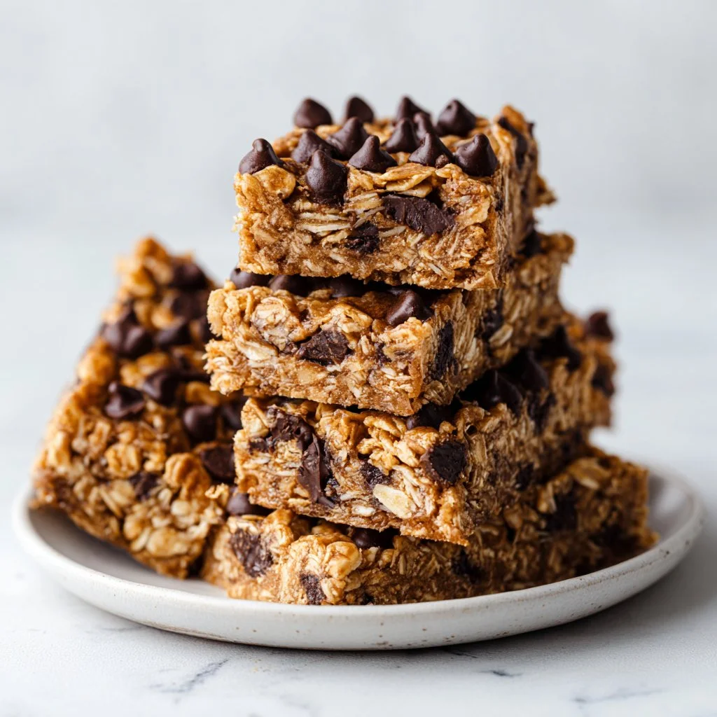 Healthy no-bake peanut butter oatmeal bars on a plate