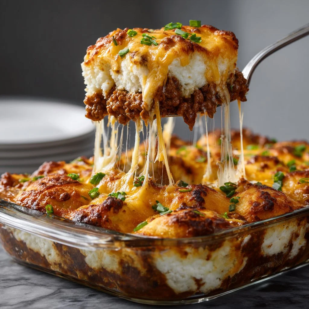 Hearty Cattle Drive Casserole served in a rustic dish, ideal for cozy nights