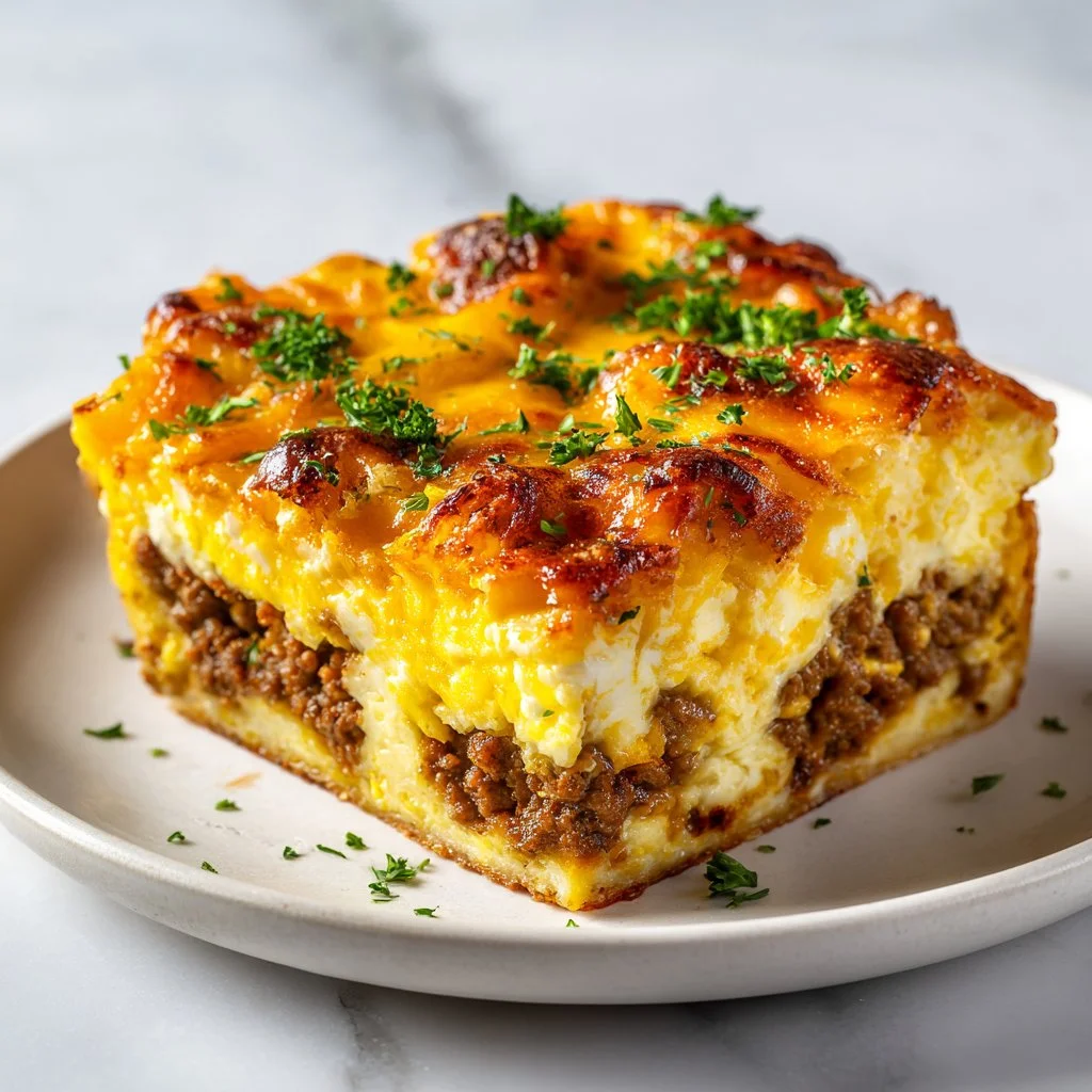 Hearty country-style sausage and egg breakfast served on a rustic plate.