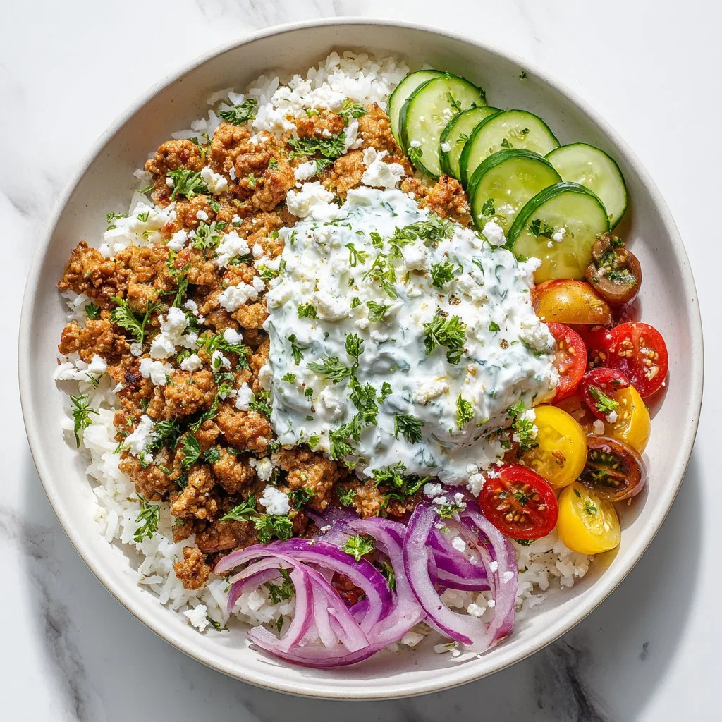 High-protein Mediterranean Turkey Bowls with fresh ingredients and vibrant colors.