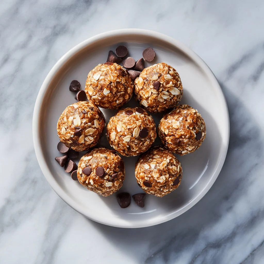 Homemade high-protein snack balls on a wooden table, healthy and quick meal prep.
