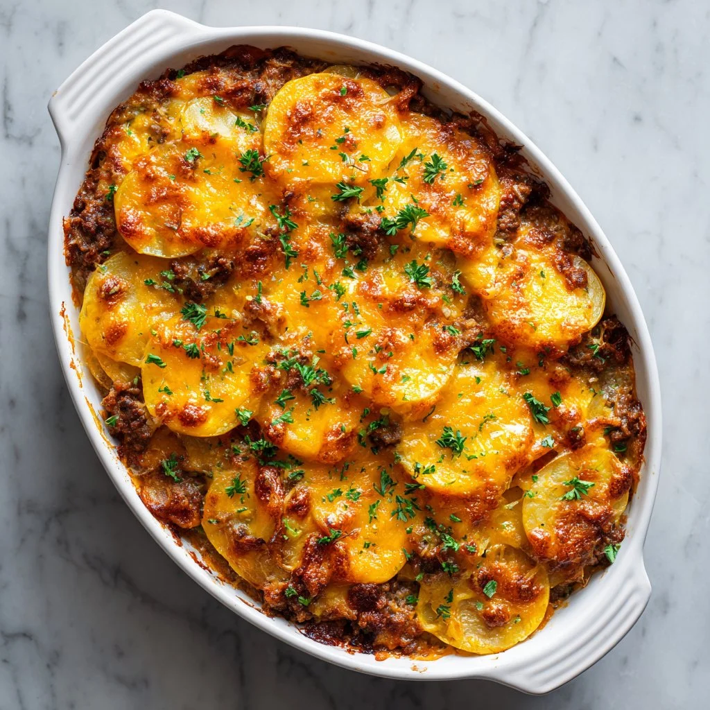Hobo ground beef casserole, a comforting meal with beef and vegetables baked together.