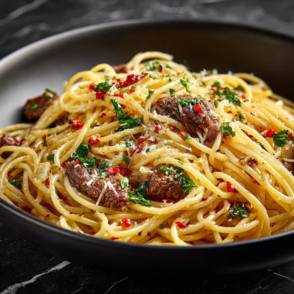 A serving of Ina Garten's Midnight Pasta, a simple and elegant late-night dish.