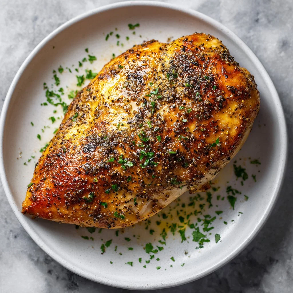 Juicy chicken breast cooked using the S.E.A.R. method for optimal flavor.