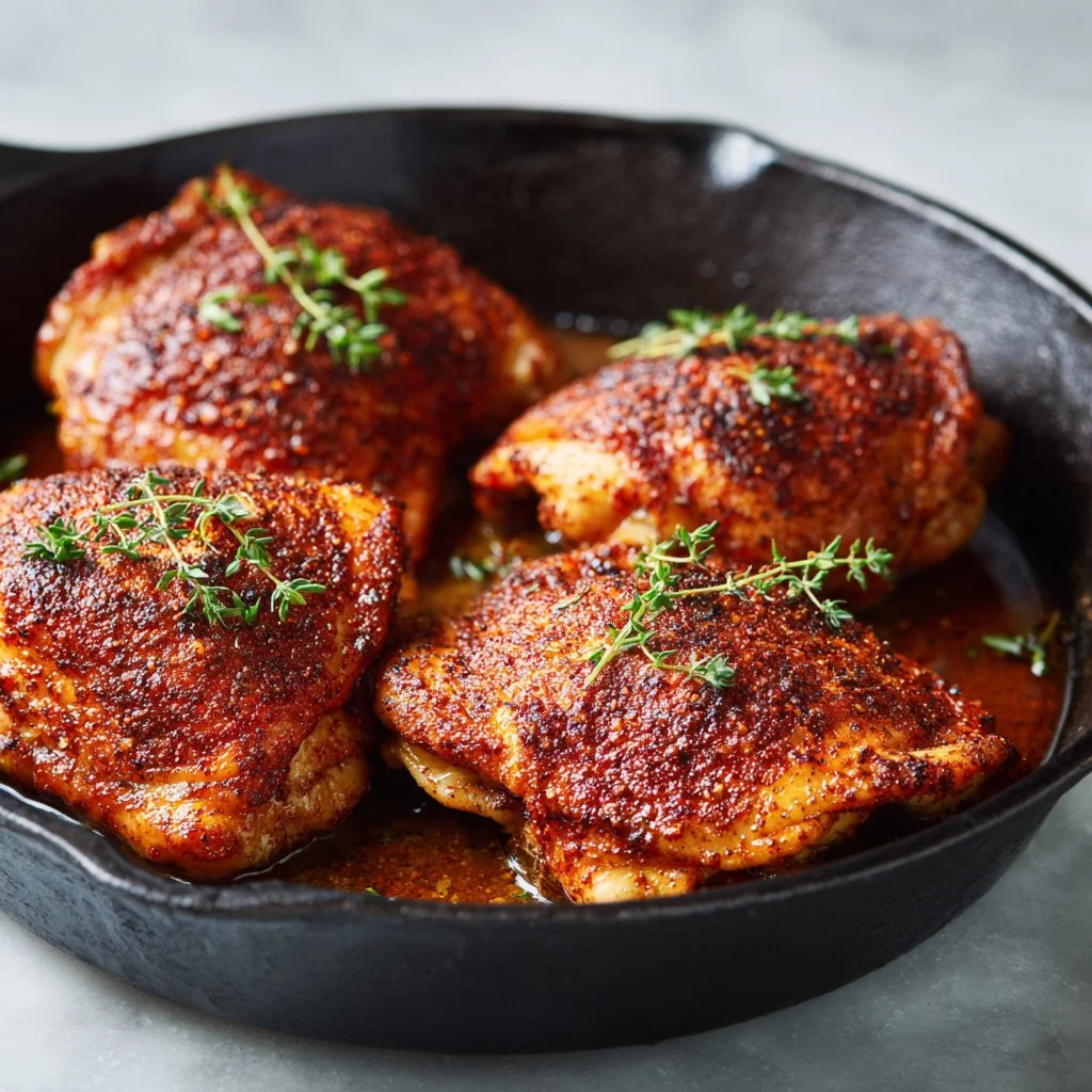 Juicy oven baked boneless chicken thighs on a plate