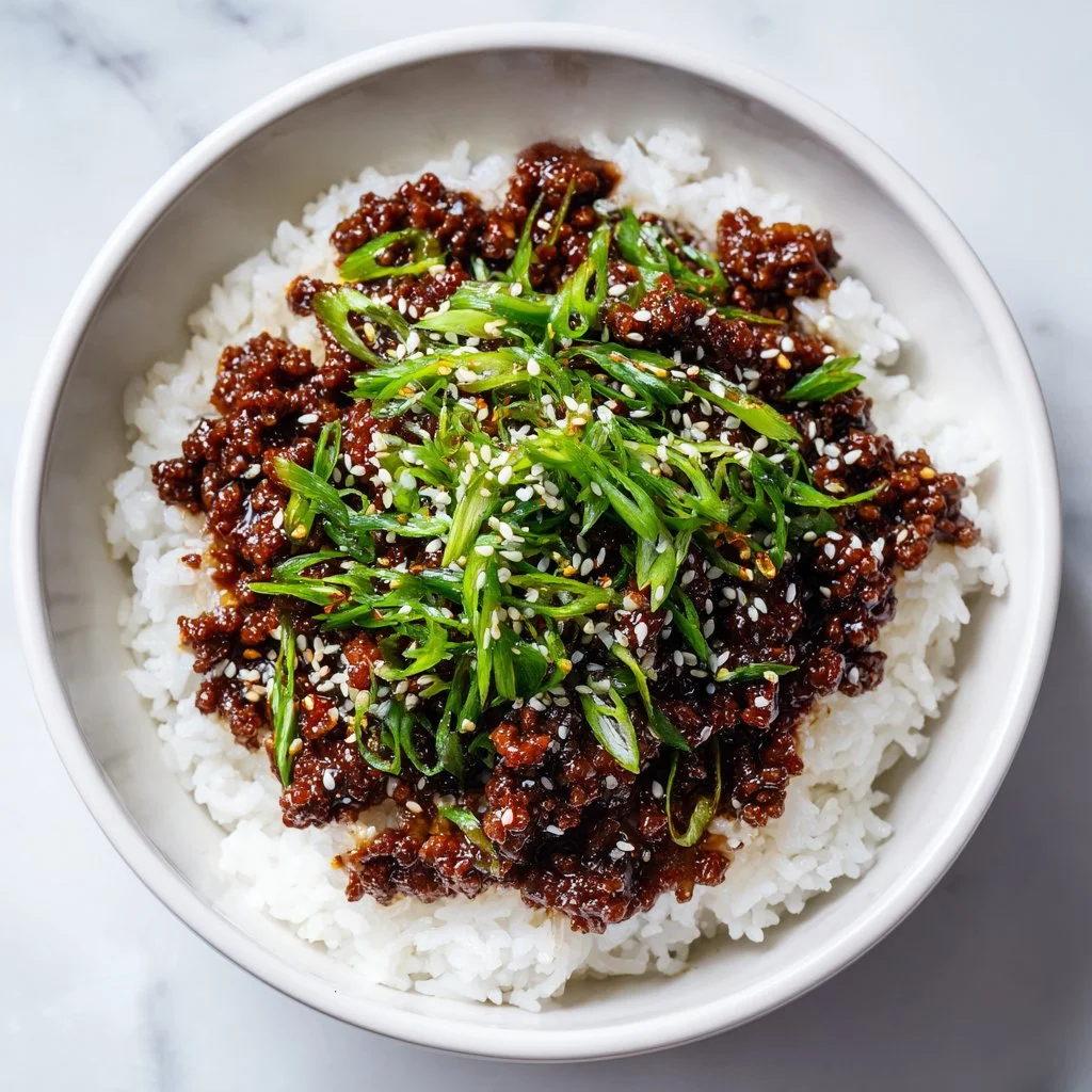 Delicious Korean Ground Beef Bowl with Sweet Savory Sauce served in a bowl