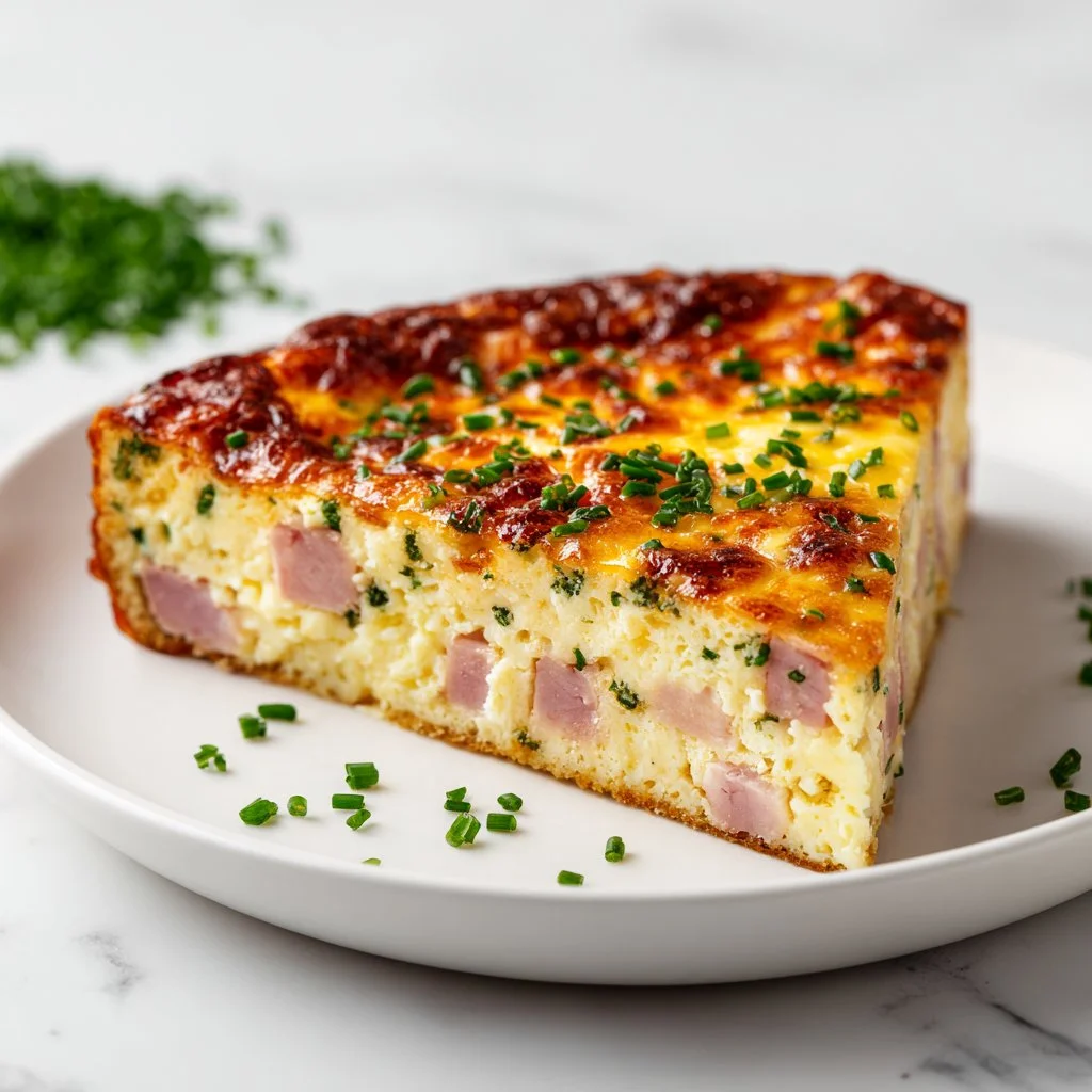 Low-Carb Crustless Ham & Cheese Quiche served on a plate