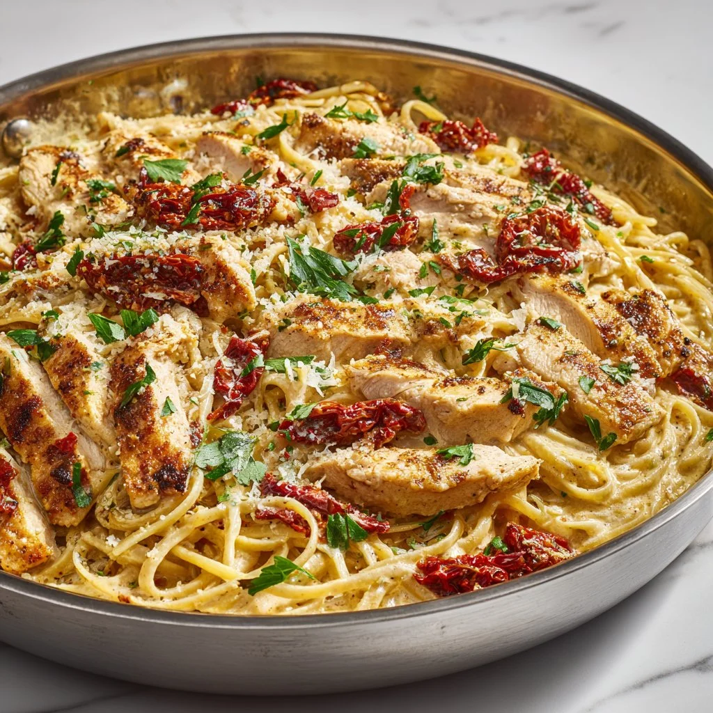 Creamy Marry Me Chicken Pasta dish served in a bowl with fresh herbs