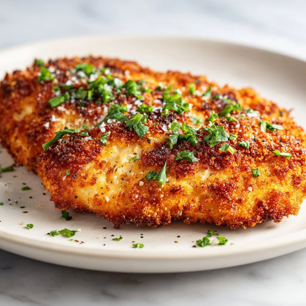 Juicy melt in your mouth chicken breast served on a plate with herbs