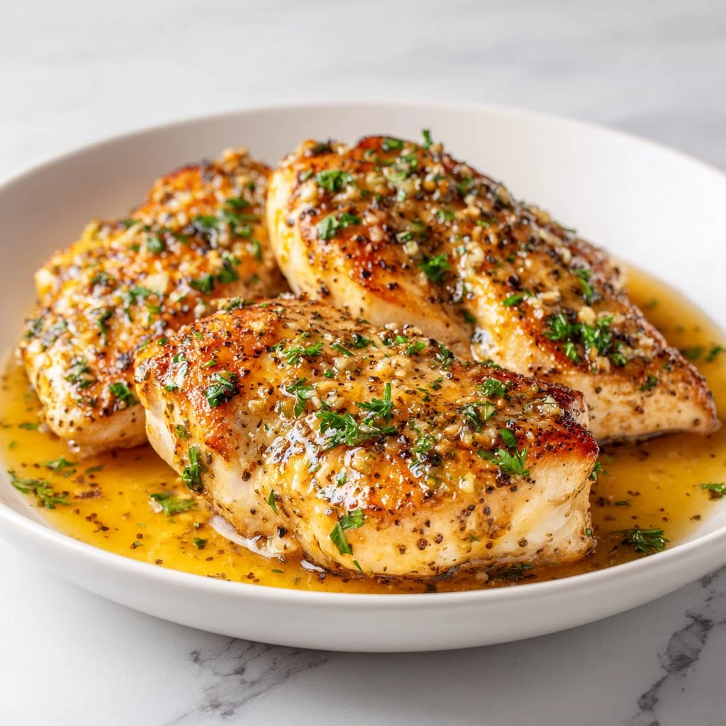 Tender chicken breast cooked in garlic butter for a melt-in-your-mouth experience