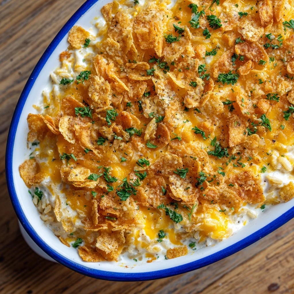 Delicious Paula Deen style chicken casserole served with a side salad
