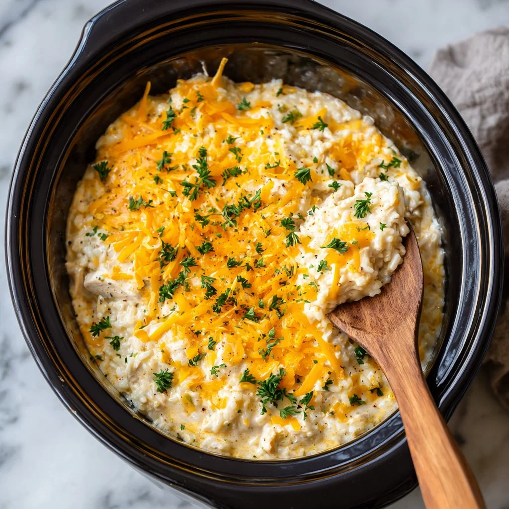 Slow Cooker Chicken and Rice Meal in a Bowl with Garnish