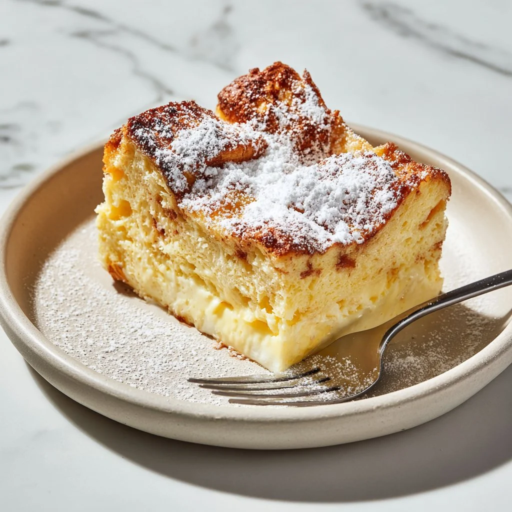 Sweet and golden oven-baked French toast casserole in a baking dish