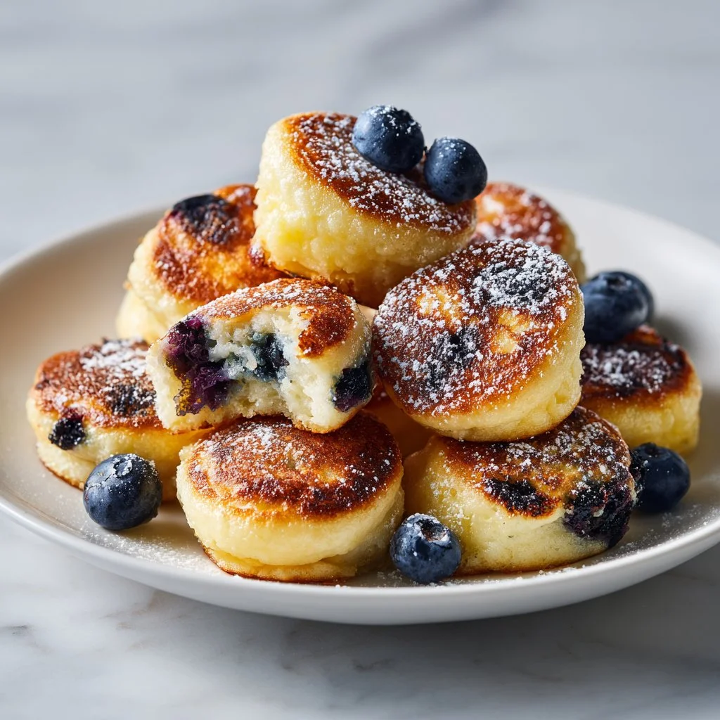 Sweet and zesty blueberry lemon pancake bites served on a plate