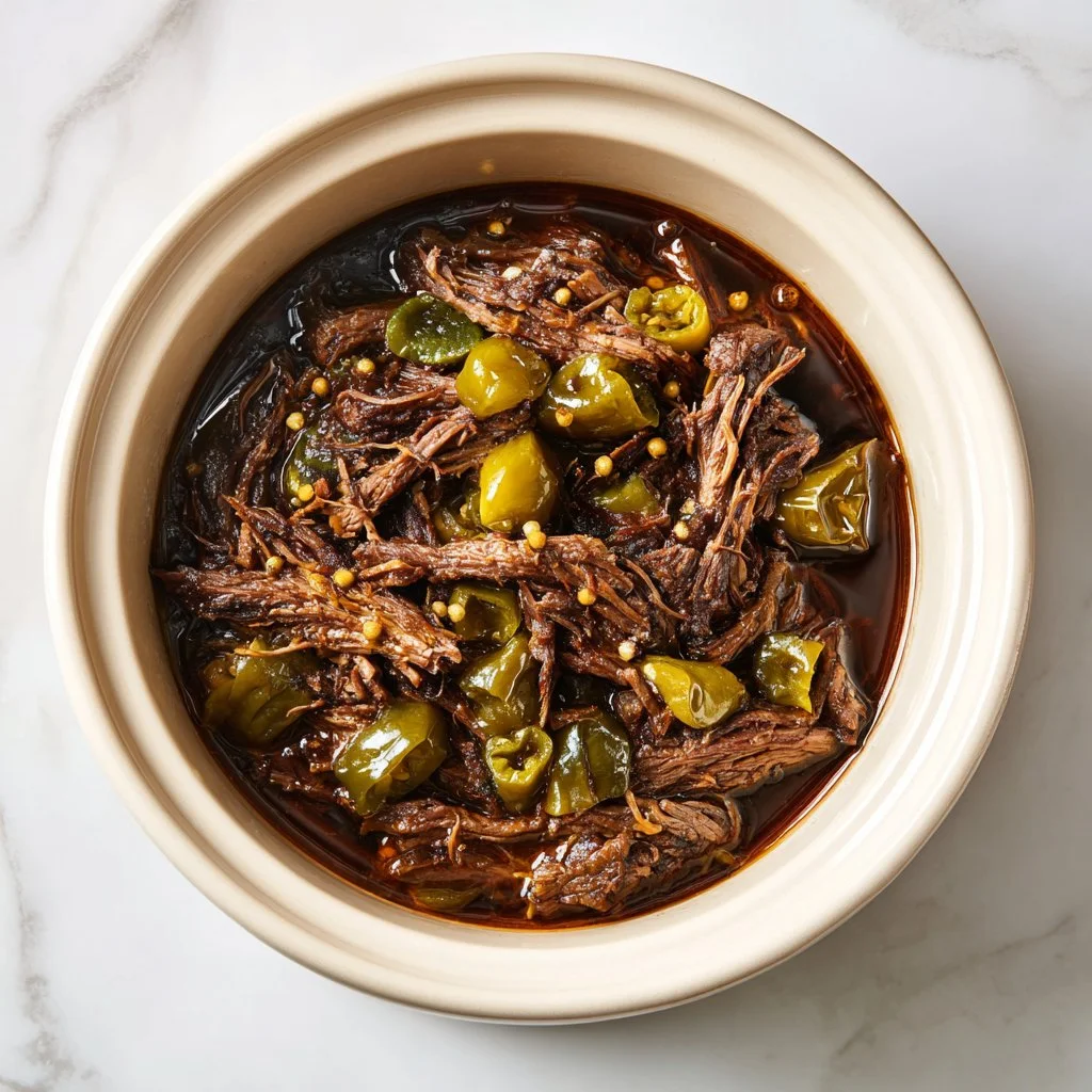 Delicious Mississippi Pot Roast served with herbs and vegetables