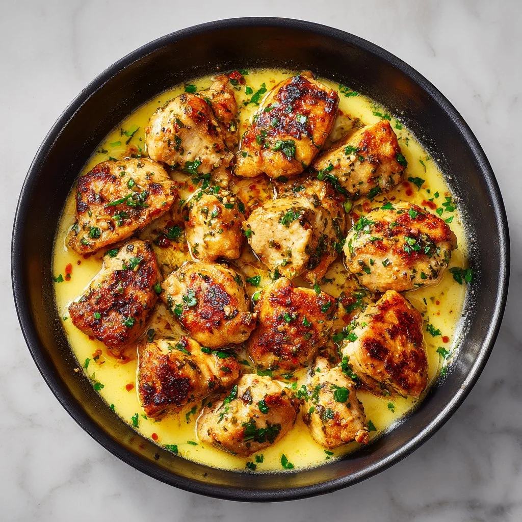 Texas Roadhouse Garlic Butter Chicken Skillet served with melted garlic butter
