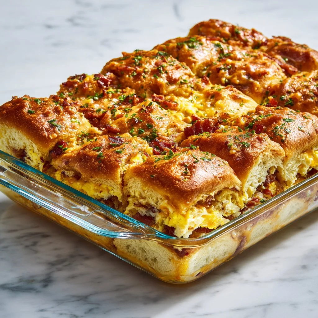 Delicious cheesy breakfast sliders topped with melted cheese and savory ingredients