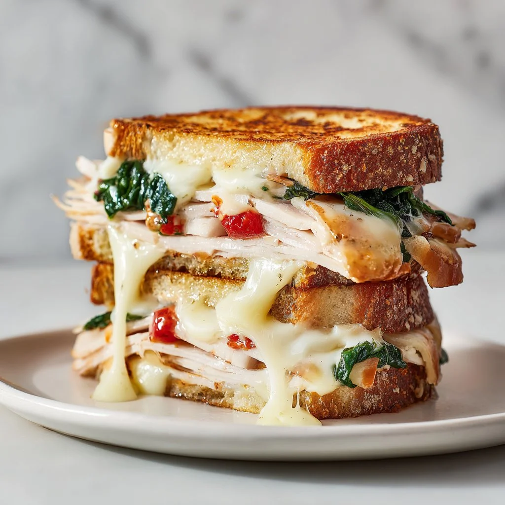 Delicious turkey melt sandwich with cheese and fresh ingredients