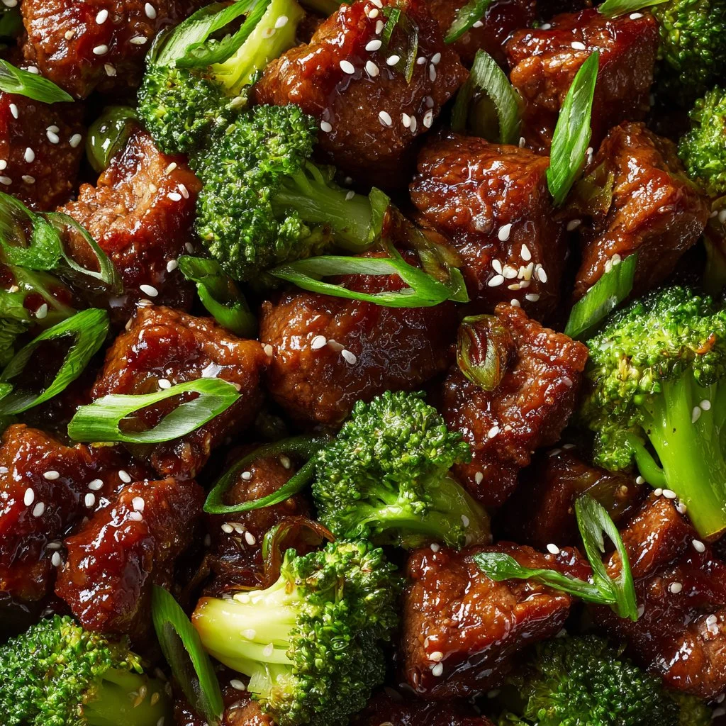 15-Minute sheet pan beef and broccoli dish, ready to serve.