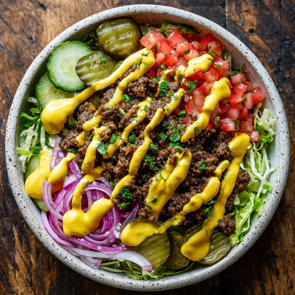 Delicious burger bowls recipe with fresh ingredients and toppings