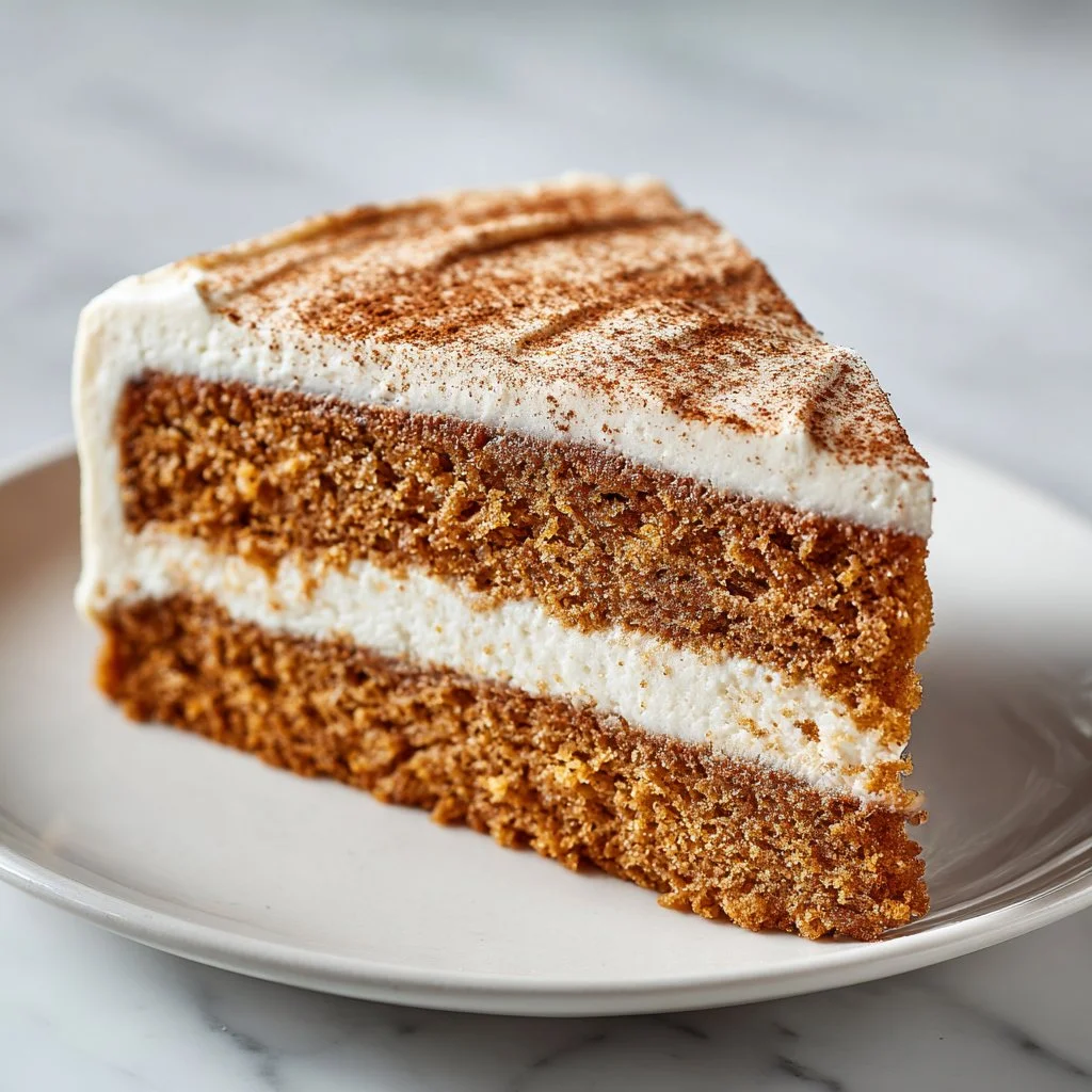 Chai Cake with Cream Cheese Frosting served on a white plate