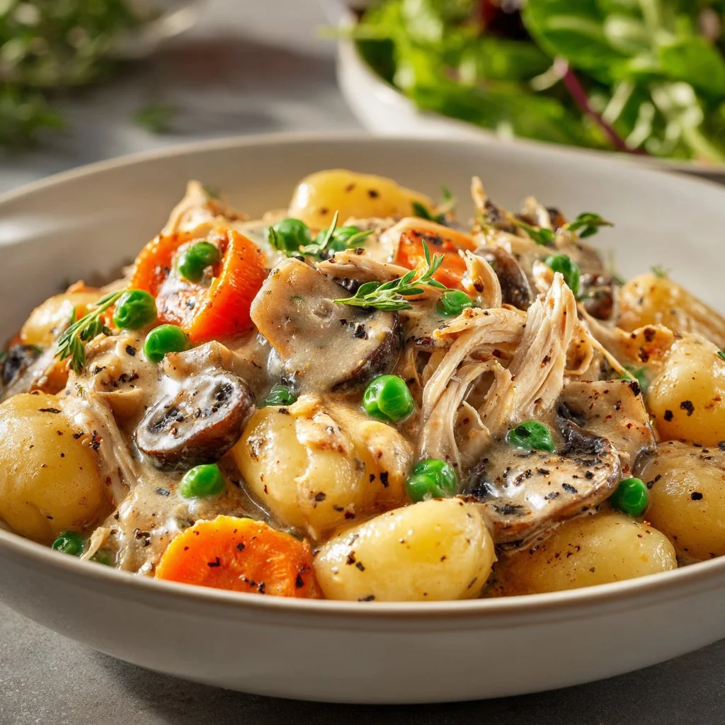 Delicious Chicken Gnocchi Pot Pie with tender chicken and gnocchi