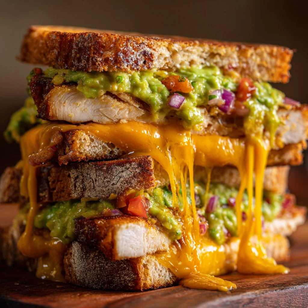 Delicious Chicken Avocado Melt sandwich with chicken, avocado, and cheese