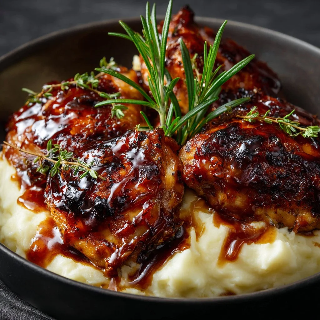 Delicious chipotle honey chicken thighs garnished and ready to serve