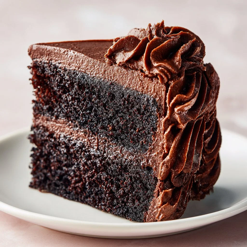 Deliciously moist chocolate cake with rich chocolate frosting