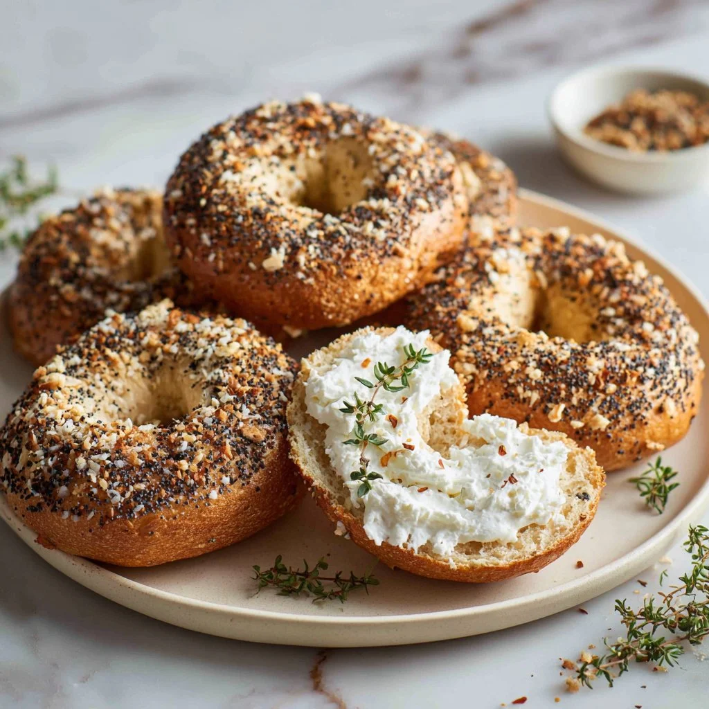 Fresh cottage cheese bagels made with almond flour for a healthy snack