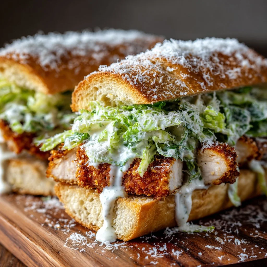 Delicious Crispy Chicken Caesar Sandwich with fresh ingredients and crispy chicken.