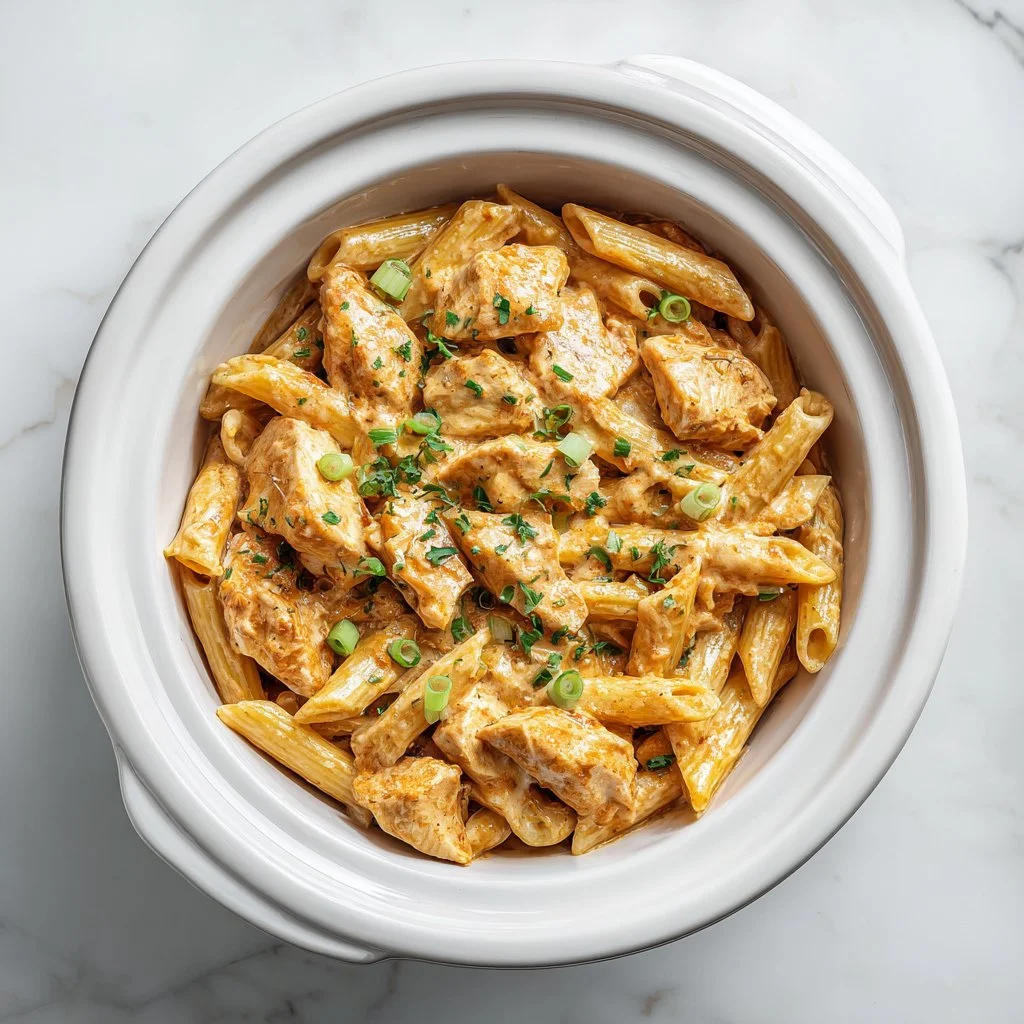 Delicious Crock Pot Creamy Cajun Chicken Pasta served in a bowl.