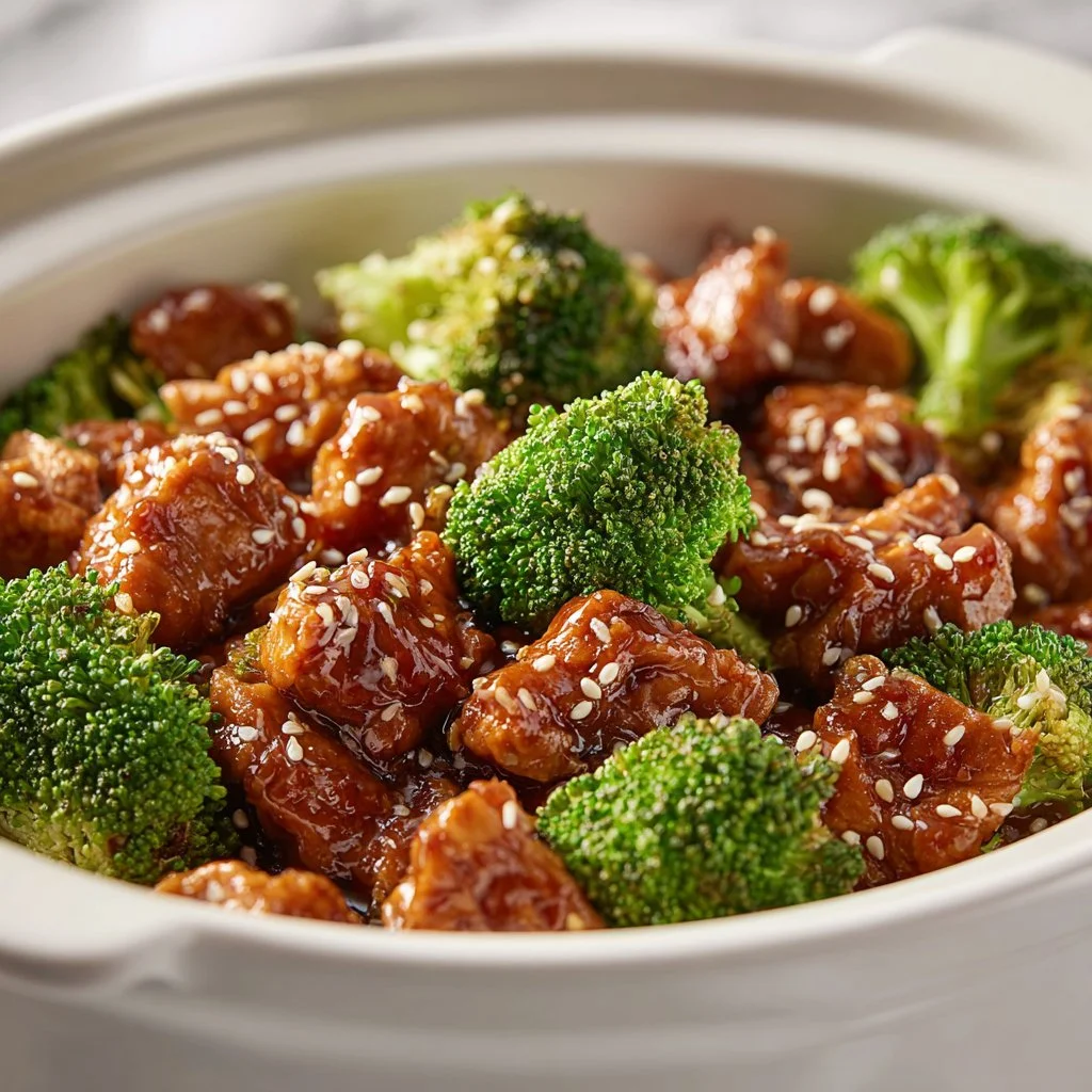 Delicious Dump and Go Crockpot Teriyaki Chicken served in a bowl