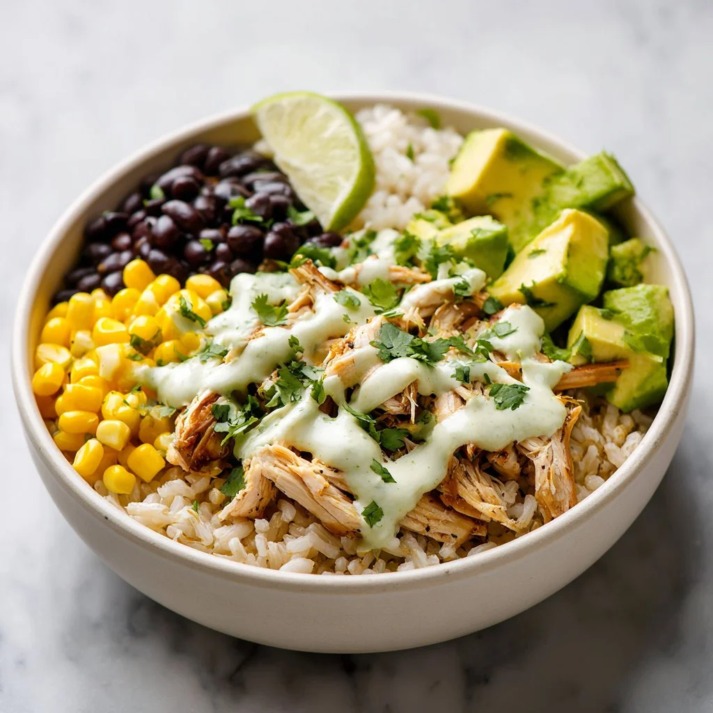 Easy slow cooker chicken burrito bowl recipe with fresh ingredients