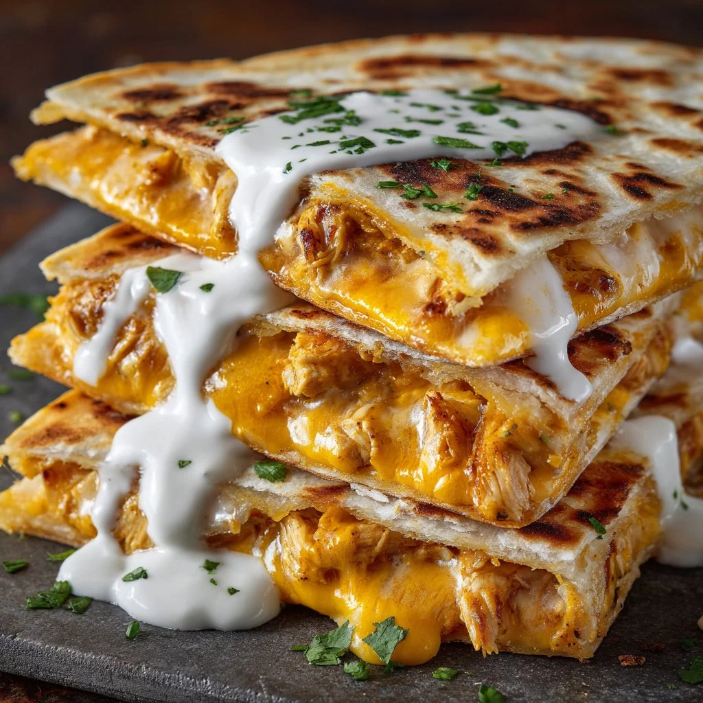 Delicious chicken quesadilla served with salsa and guacamole.