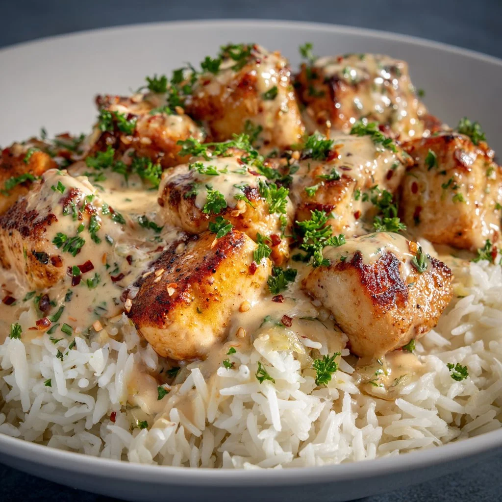 Healthy chicken and rice dish served in a bowl with vegetables