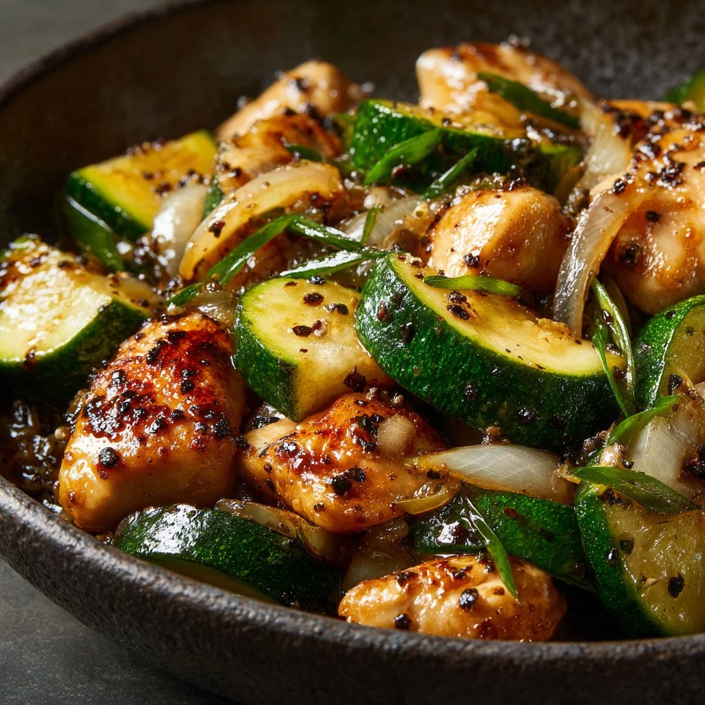 Healthy chicken zucchini stir fry loaded with vegetables for weight loss