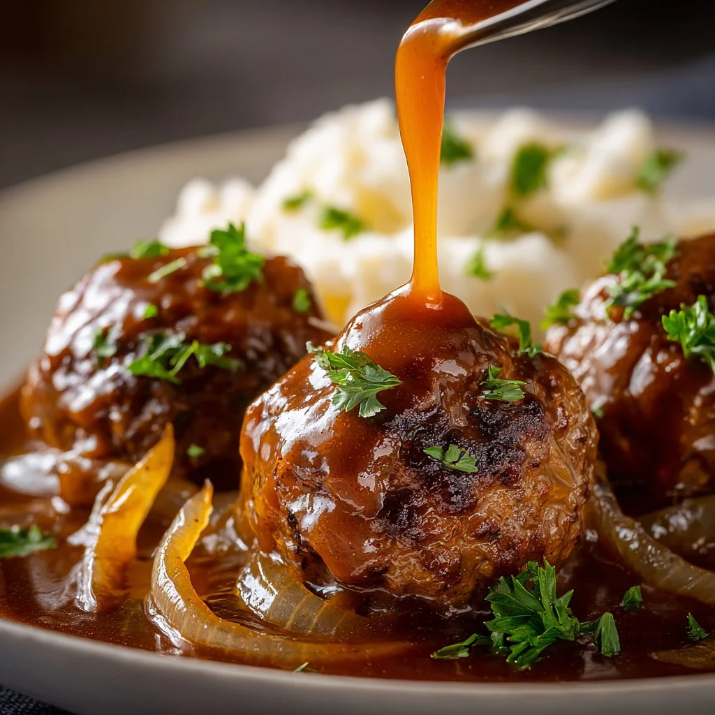 A plate of healthy ground beef meatballs garnished with herbs and served with a side of vegetables.