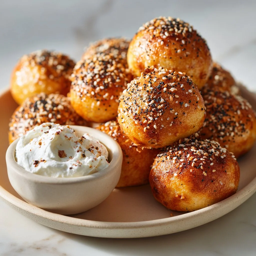 High protein bagel bites served on a plate